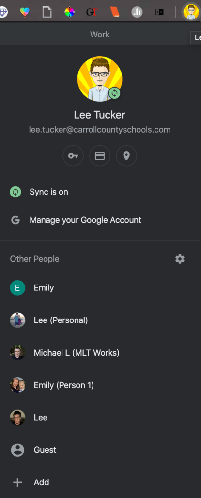 Screenshot of different profiles for Chrome